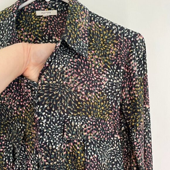 PLEIONE ANTHROPOLOGIE ANTHRO Black Multi Floral Long Sleeve Button Down Blouse S - Picture 7 of 13